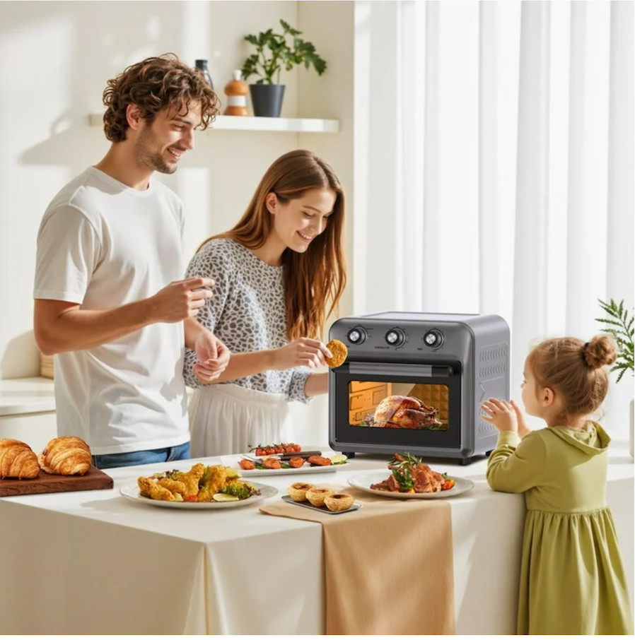19QT Air Fryer Toaster Oven With Convection, 5 in 1 Oil Free Cooker, 1500W Black