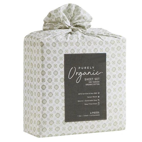 Purely Organic 100% Turkish Organic Cotton Sheet Set Queen Sierra Foulard Sage
