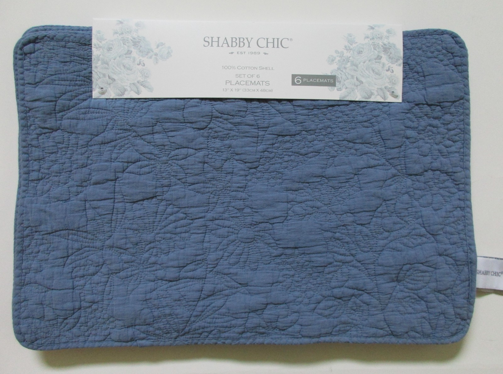 Shabby Chic Blue Cottage Quilted Placemats Rectangular 6Pc Set 13″ x 19″ Cotton