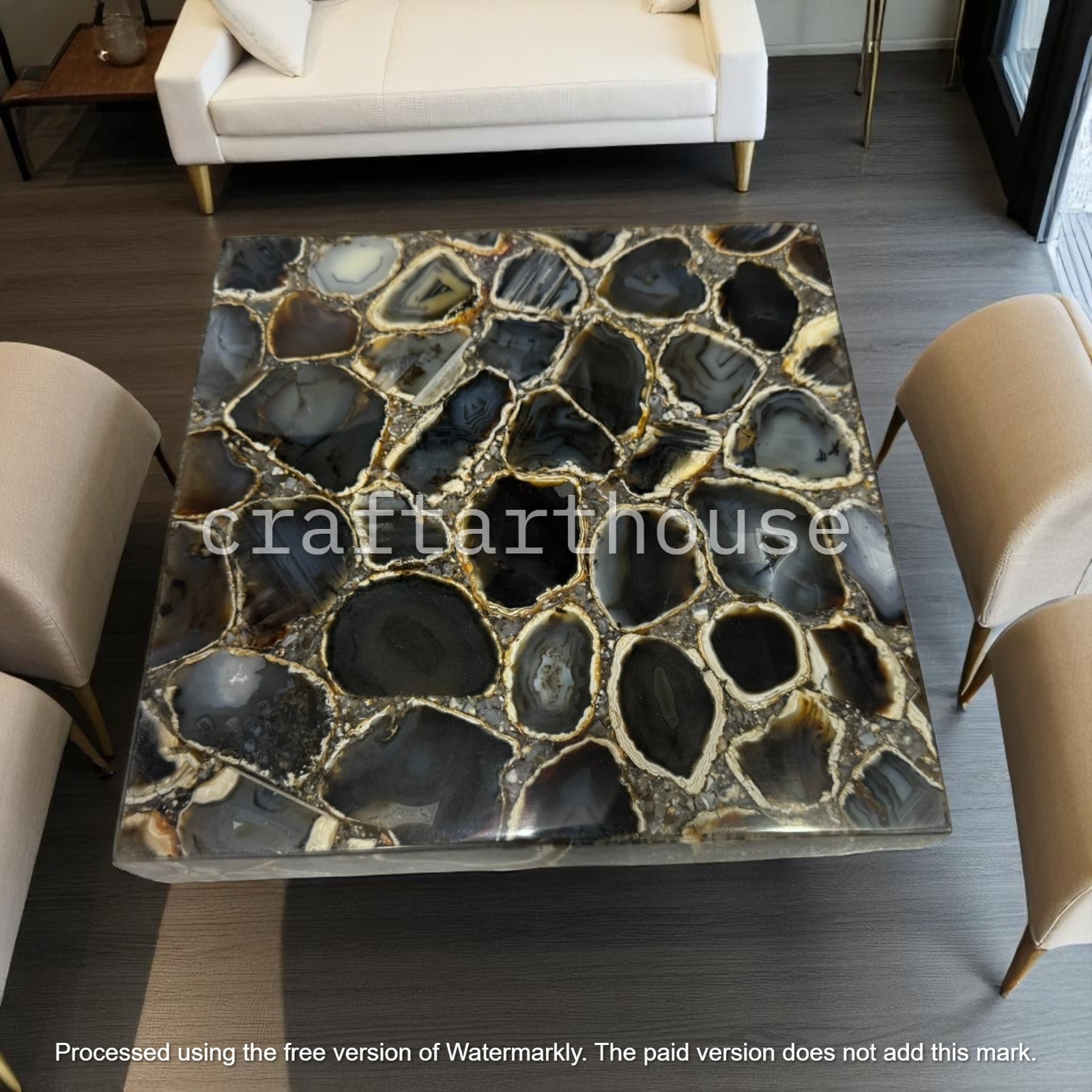 15″ Agate Stone Square Top Table Crystal Sofa Centerpiece Custom Furniture Decor