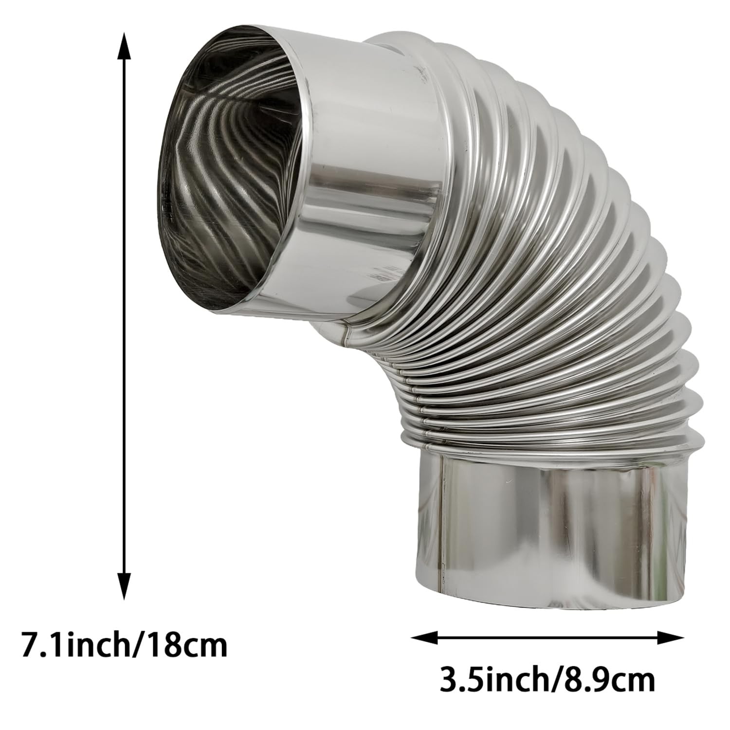 3.5in Wood Stove Pipe 1 pcs Stainless Steel 90 Degree Elbow Chimney Flue Exhaust