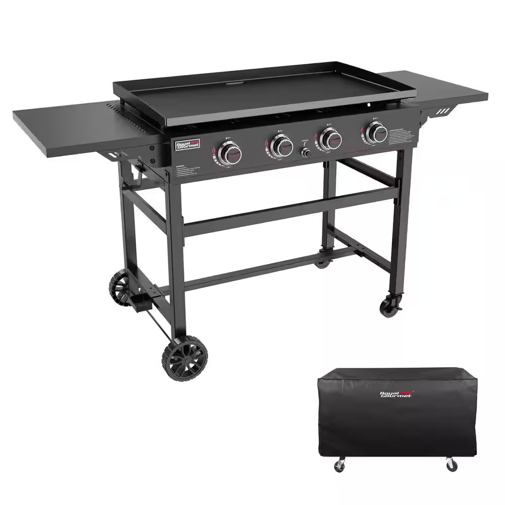 35 In. Flat Top Gas Griddle with a Griddle Cover, 4-Burner Propane Gas Grill Gri