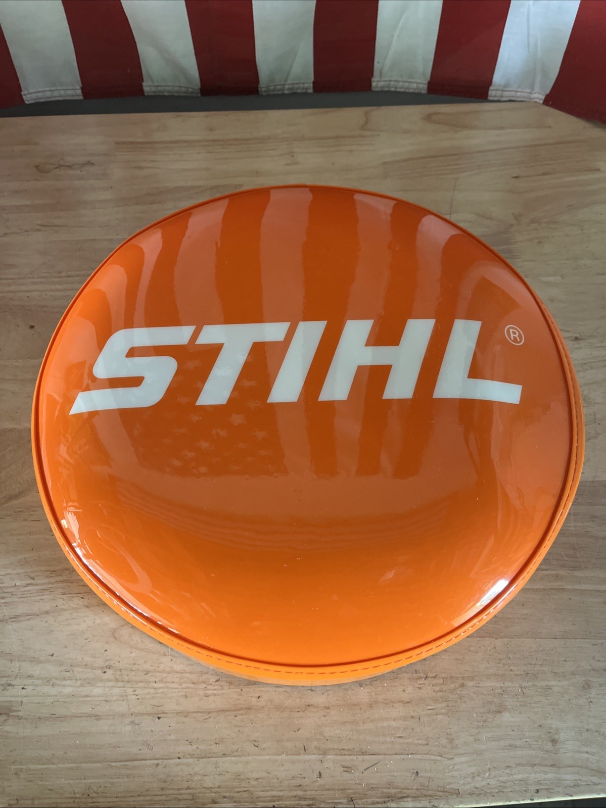STIHL 14” Stool Cushion Orange White Logo Dealer New Old Stock HTF Man Cave