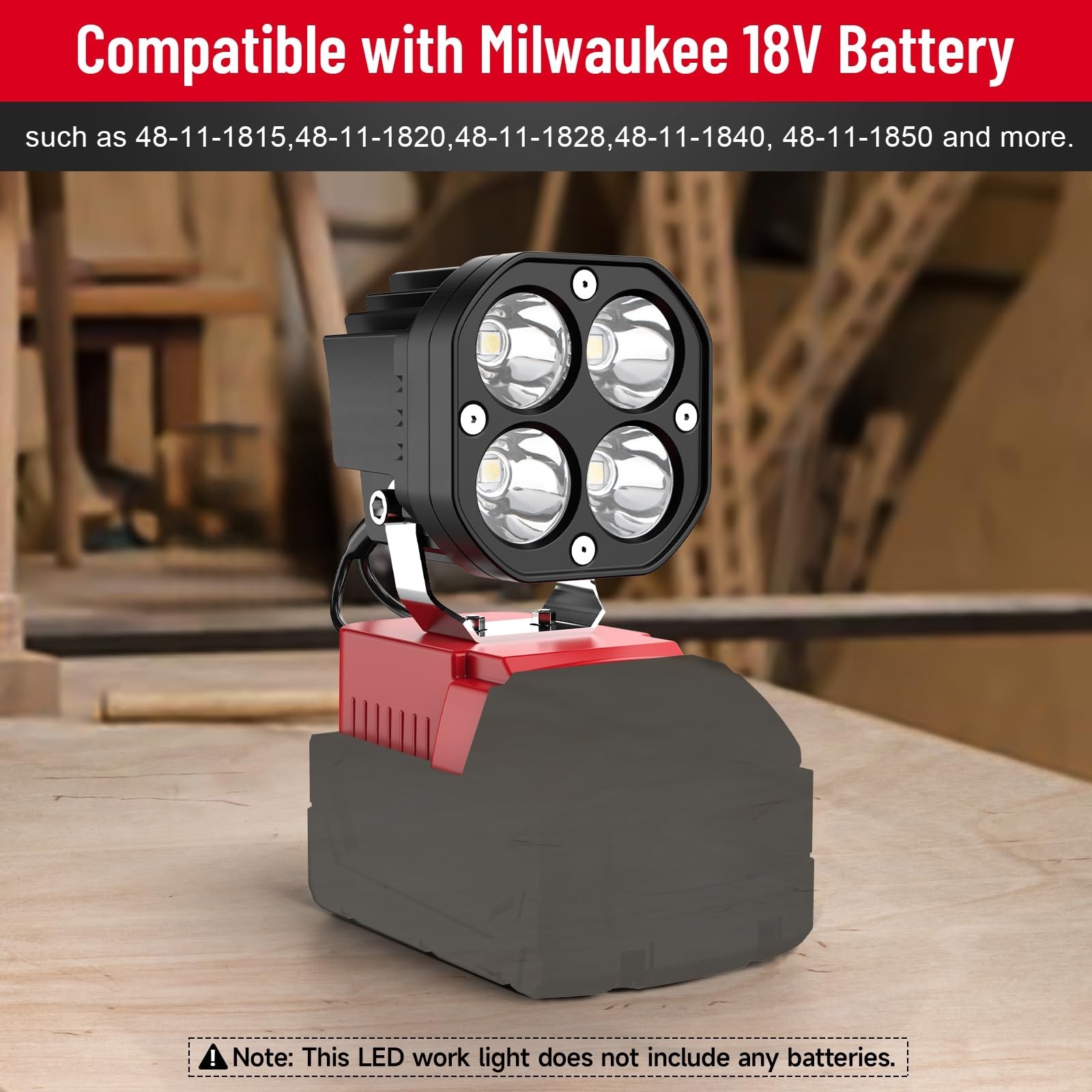 40W LED Work Light Compatible with Milwaukee 18V Battery, 6000ml 6500K Light