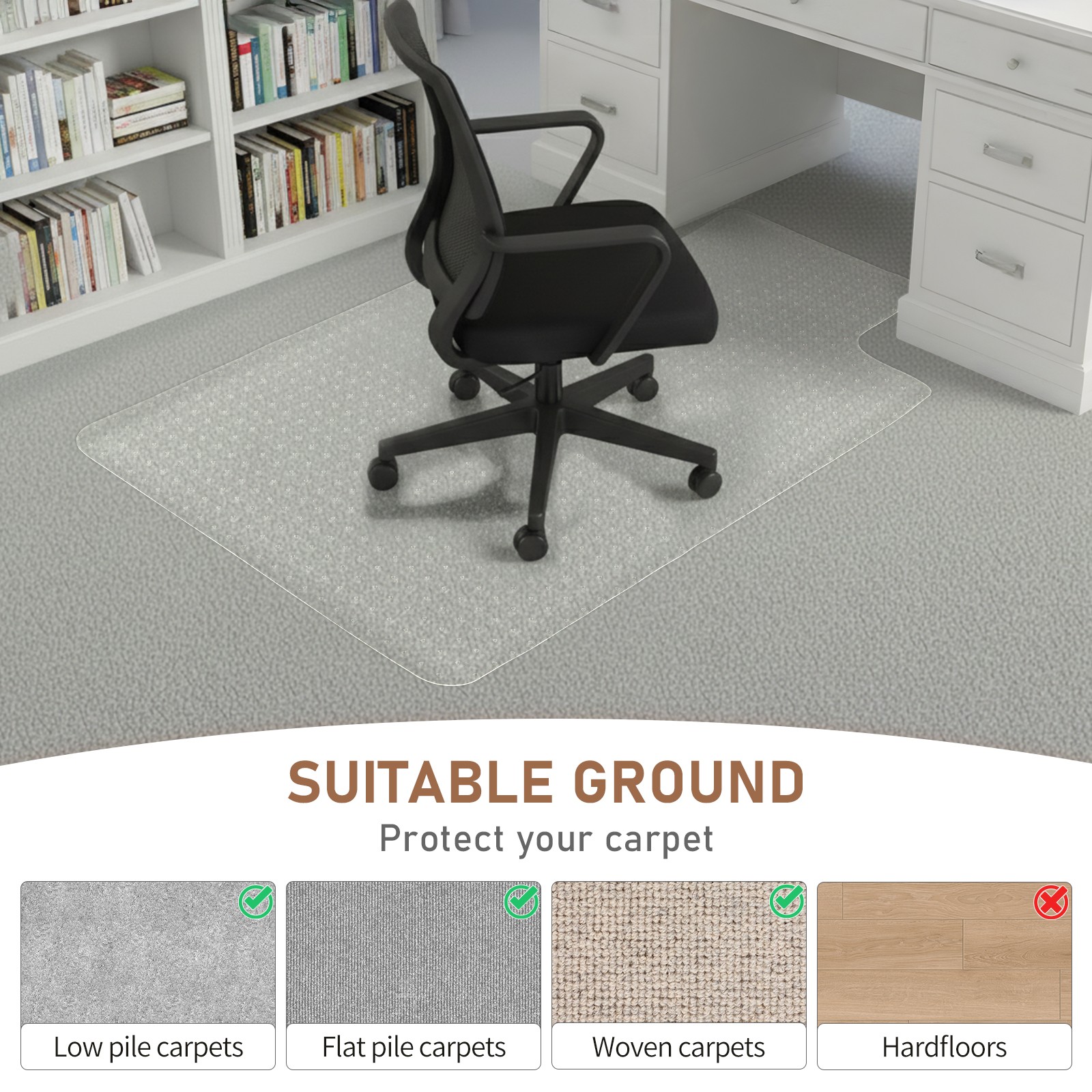 48″ x 30″ x 0.08″ Anti-Slip Frosted Office Chair Mat w/ Nail for Protect Carpet