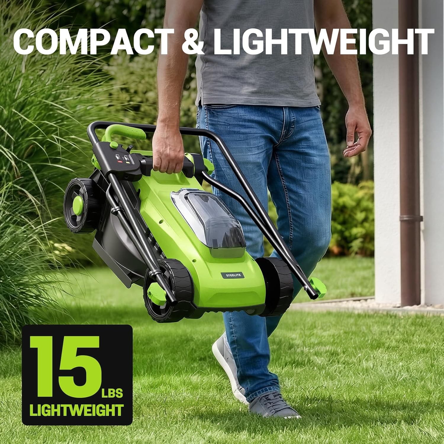 STEELITE 13″ Cordless Electric 21V Brushless Motor Lawn Mower with 4.0Ah Battery