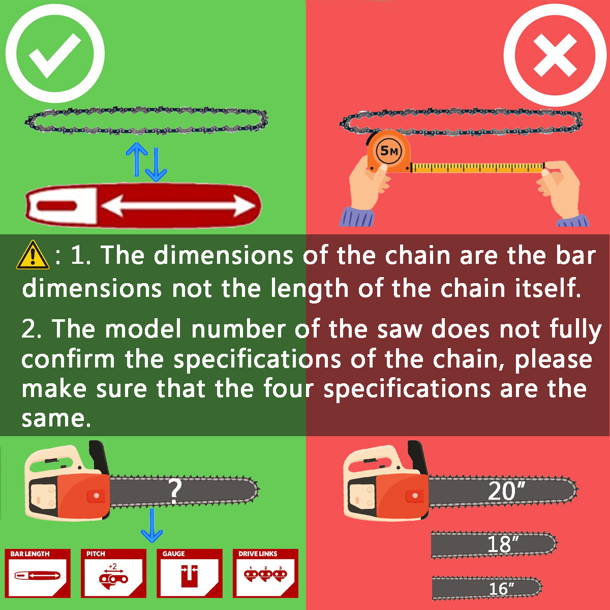 6”8”10”12”14”16″18”20″24″28″36″ Chainsaw Chain Blade 325″.050″ 043″ 3/8″LP