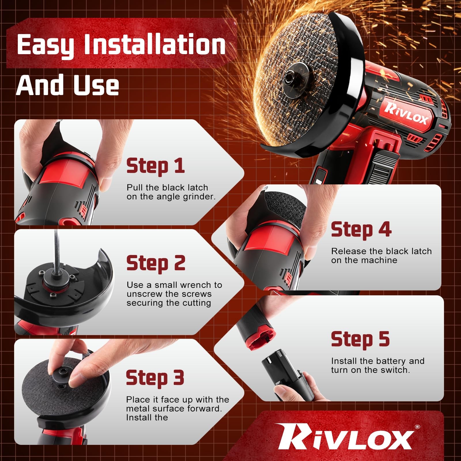 Cordless Angle Grinder Kit, 3-inch Mini Angle Grinder Tool with 2Pcs 12V 1500mAh