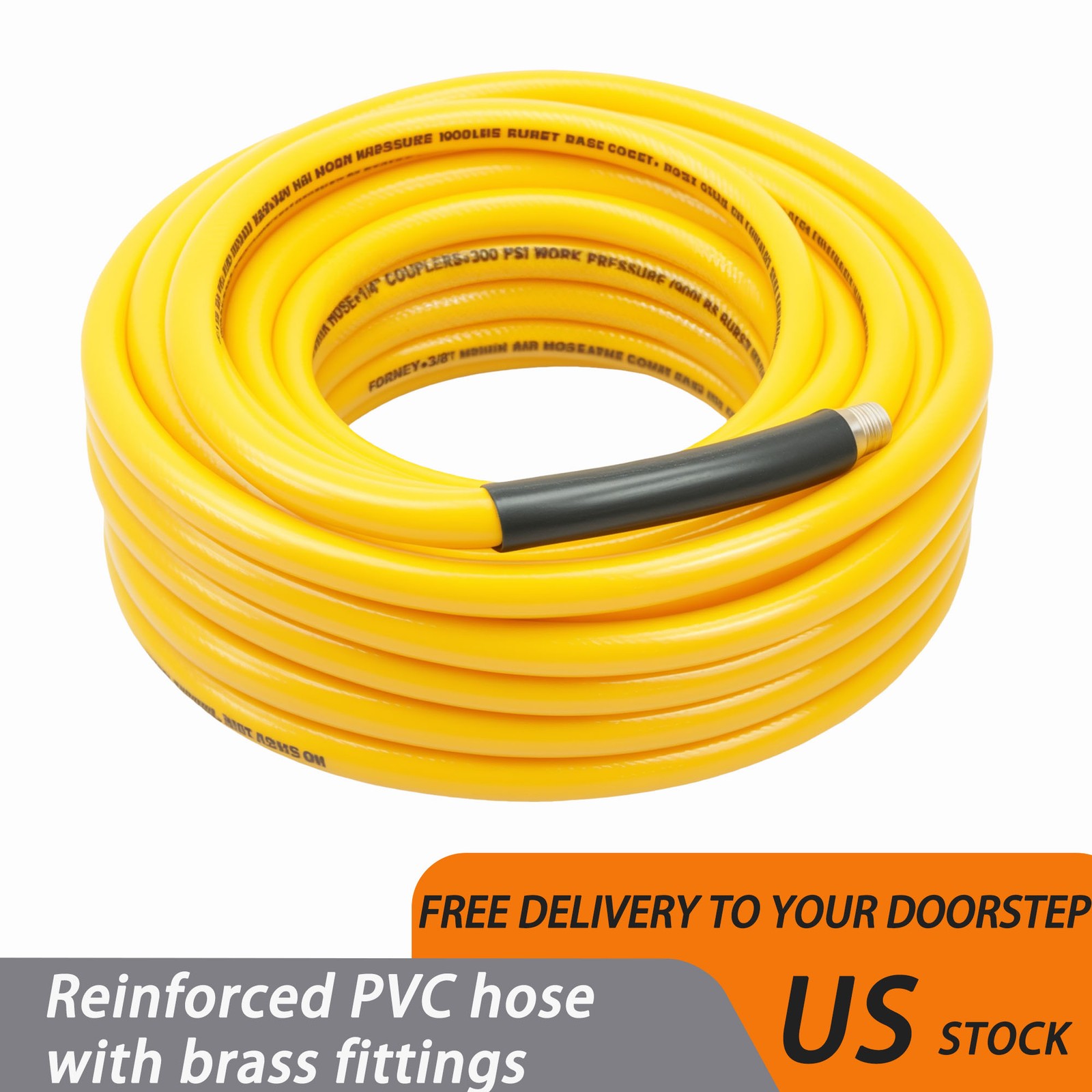 High-Quality 3/8 Inch × 50 ft Reinforced PVC Air Hose 50 Ft with Brass Fittings