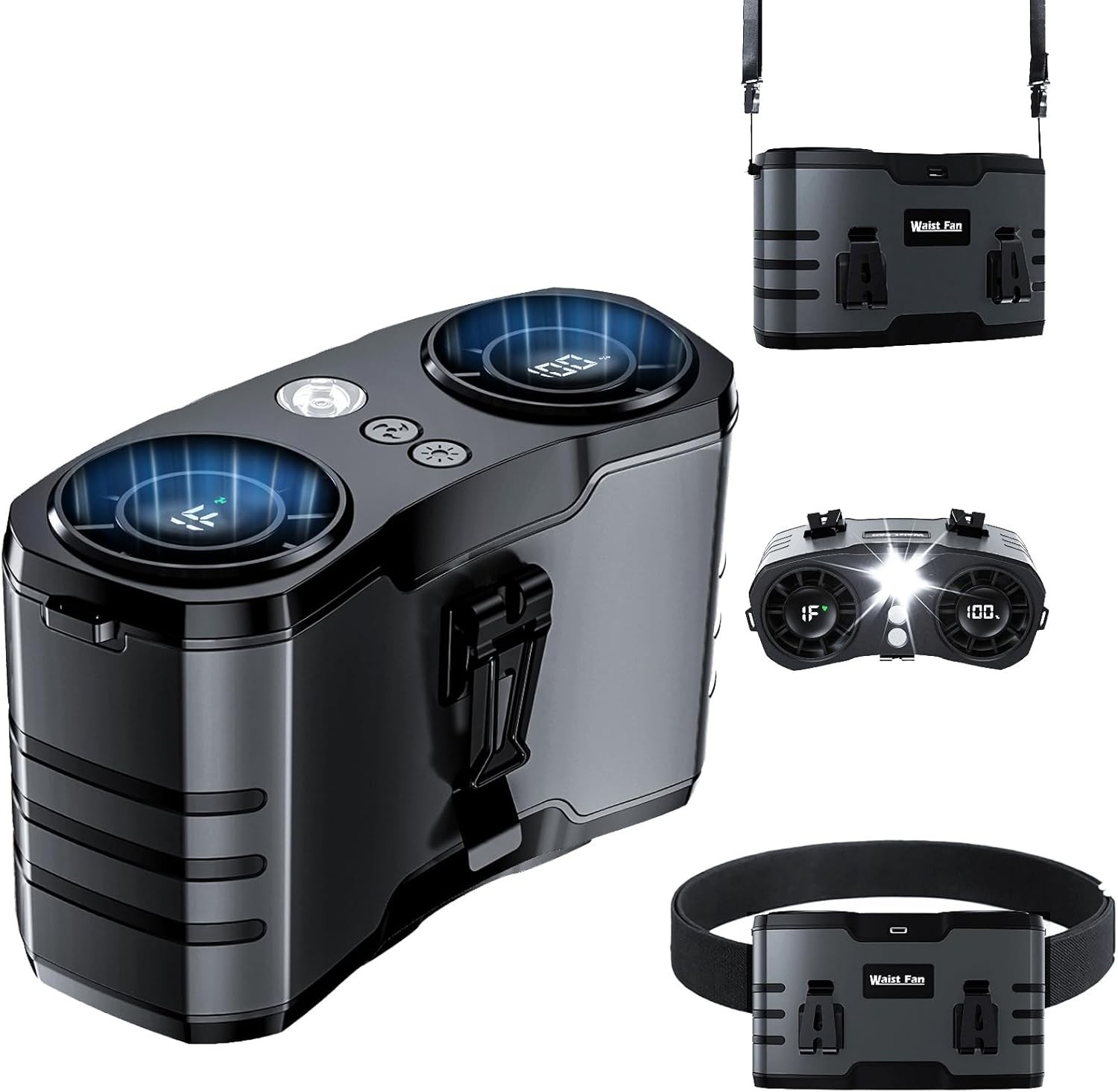 20000mAh Portable waist fan Clip on Belt Shirt Body Rechargeable Battery 5 Speed