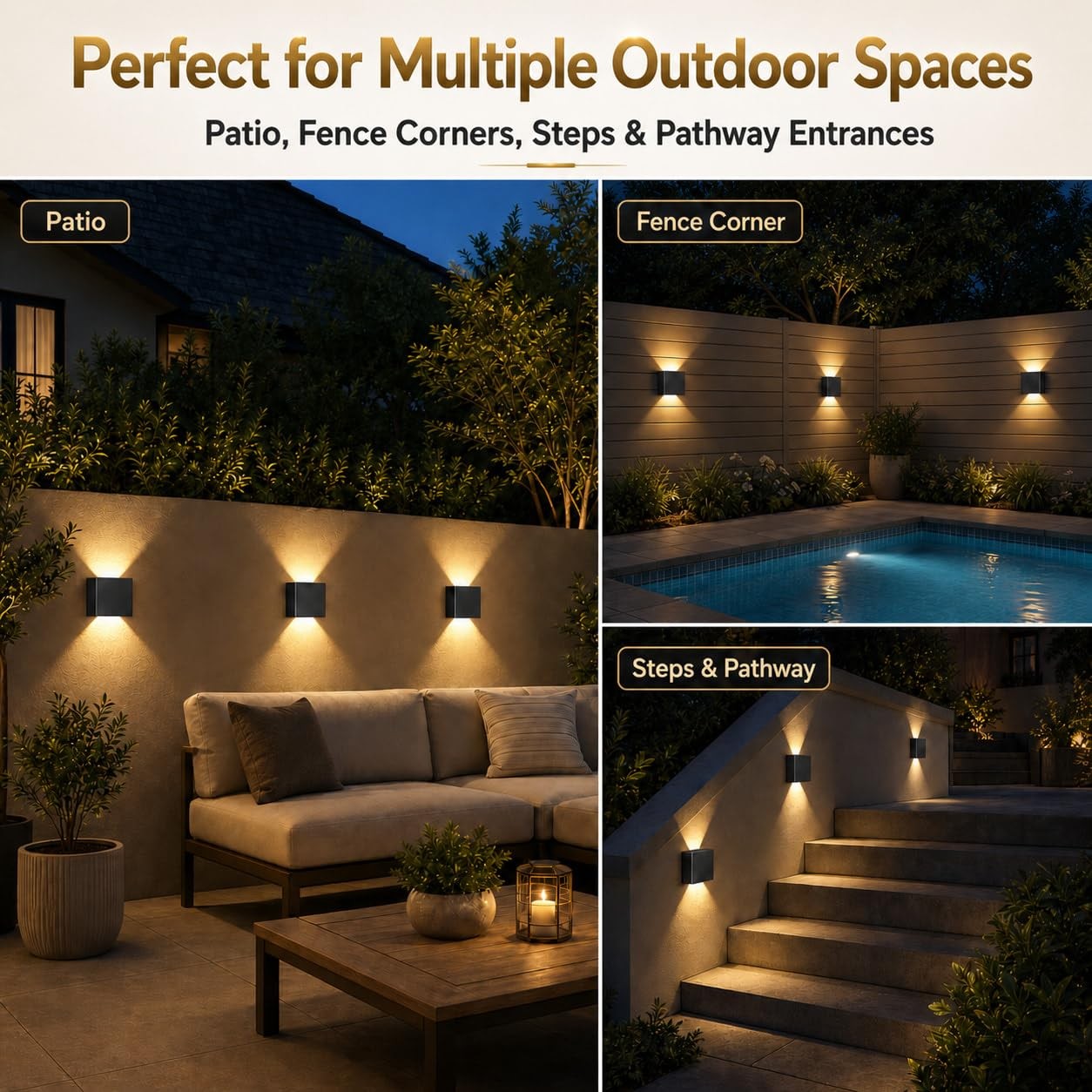 T-SUN 6-Pack Outdoor Solar Up/Down Wall Sconces, IP65 Decorative Lights