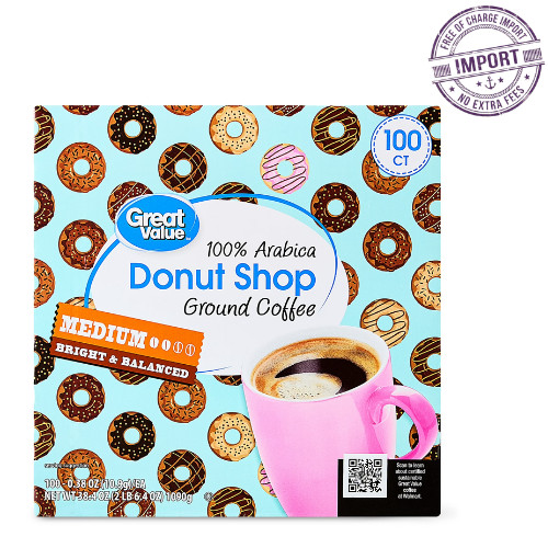 Great Value Donut Shop 100% Arabica Medium Roast Ground Coffee Pods,38.4oz,100Ct
