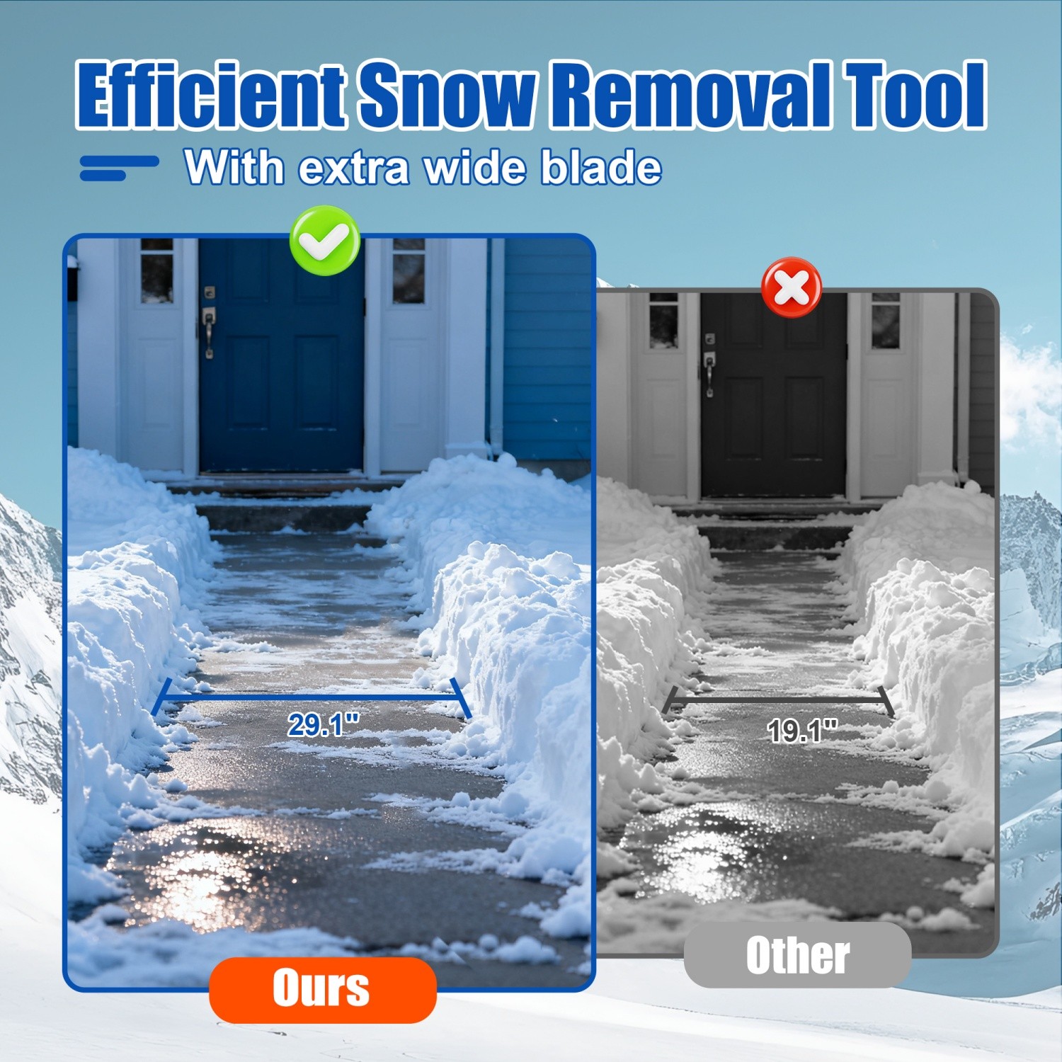 Snow Shovel 30″ Heavy Duty with Wheels Double Rod Adjustable Angle Height Handle