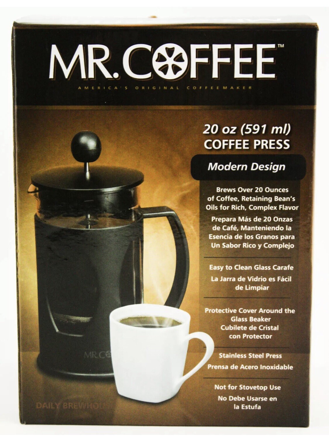 Mr. Coffee French Coffee Press Brews 20 oz Modern Design Easy to Clean New