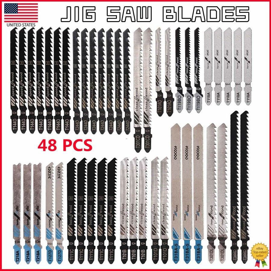48PC T-shank Assorted Jig Saw Blades Set Wood Plastic Metal Cutting Jigsaw Blade