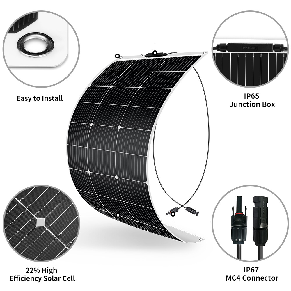 Dokio 100W Flexible Mono Solar Panel to 12V Battery Off Grid RV Marine Camping