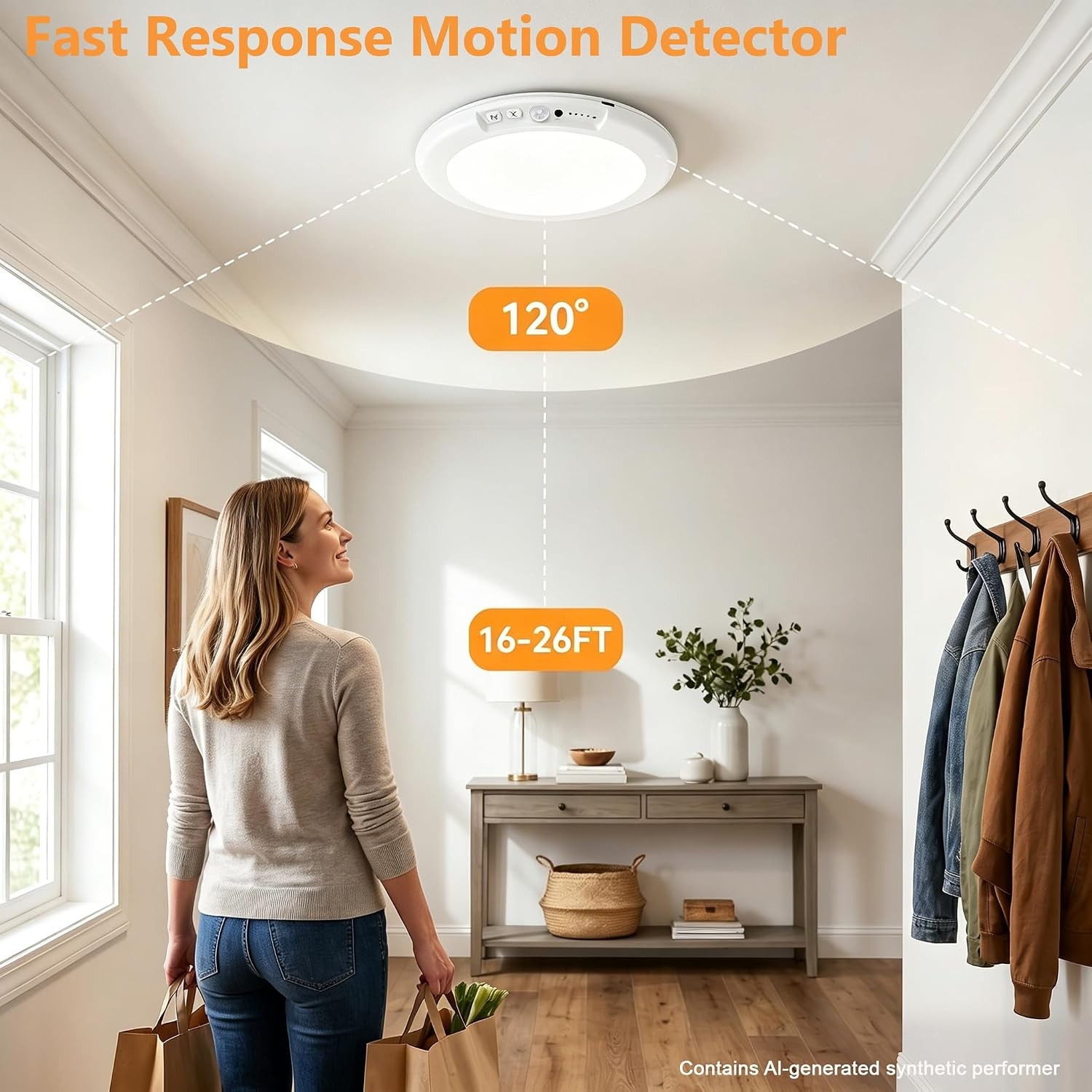 7.5in Rechargeable Motion Sensor Ceiling Light, 6000mAh, 3 Color Dimmable