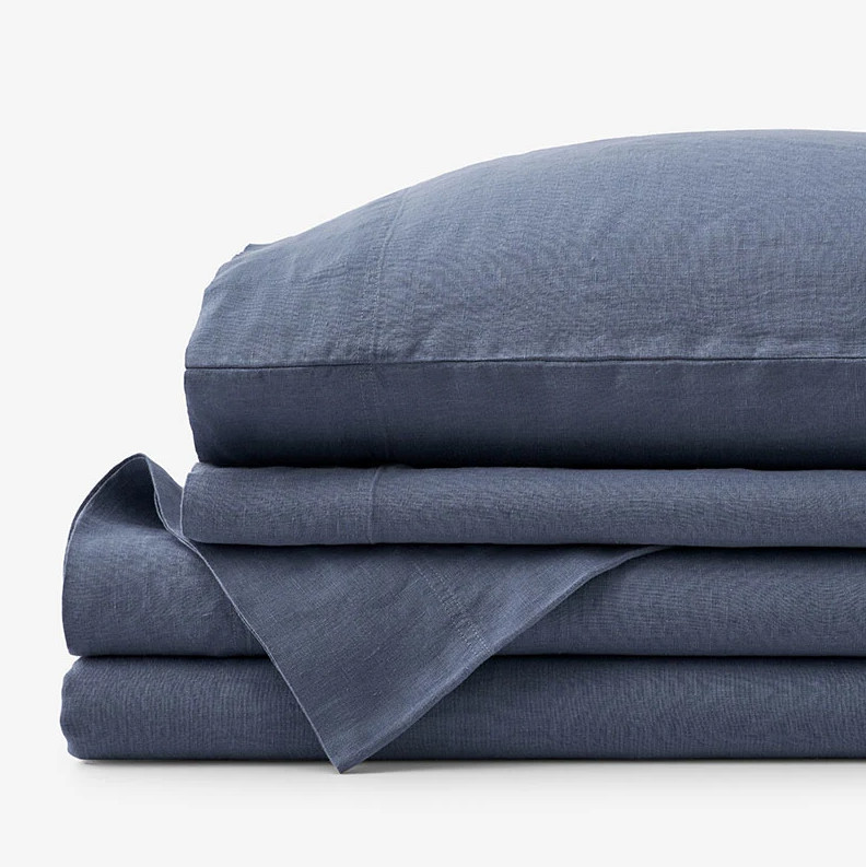 The Company Store Premium Breathable Washed Linen Solid Bed Sheet Set