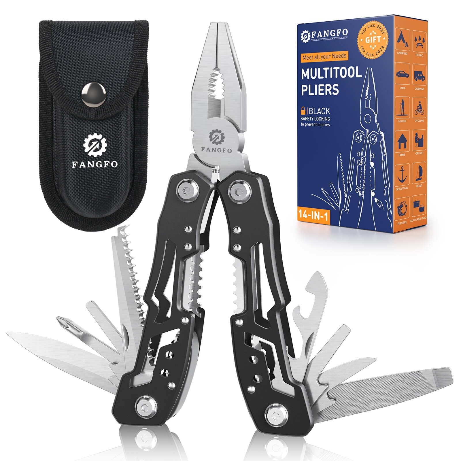 14-In-1 Multitool with Safety Locking, Professional Stainless Steel Multitool Pl