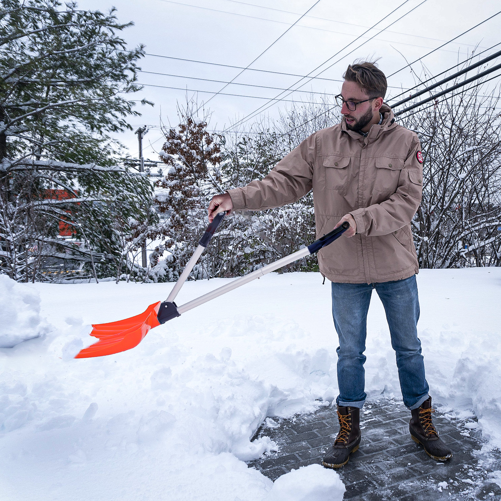 53″ Strain-Reducing Snow Shovel Removal Tool w/Ergonomic Spring Assisted Handle