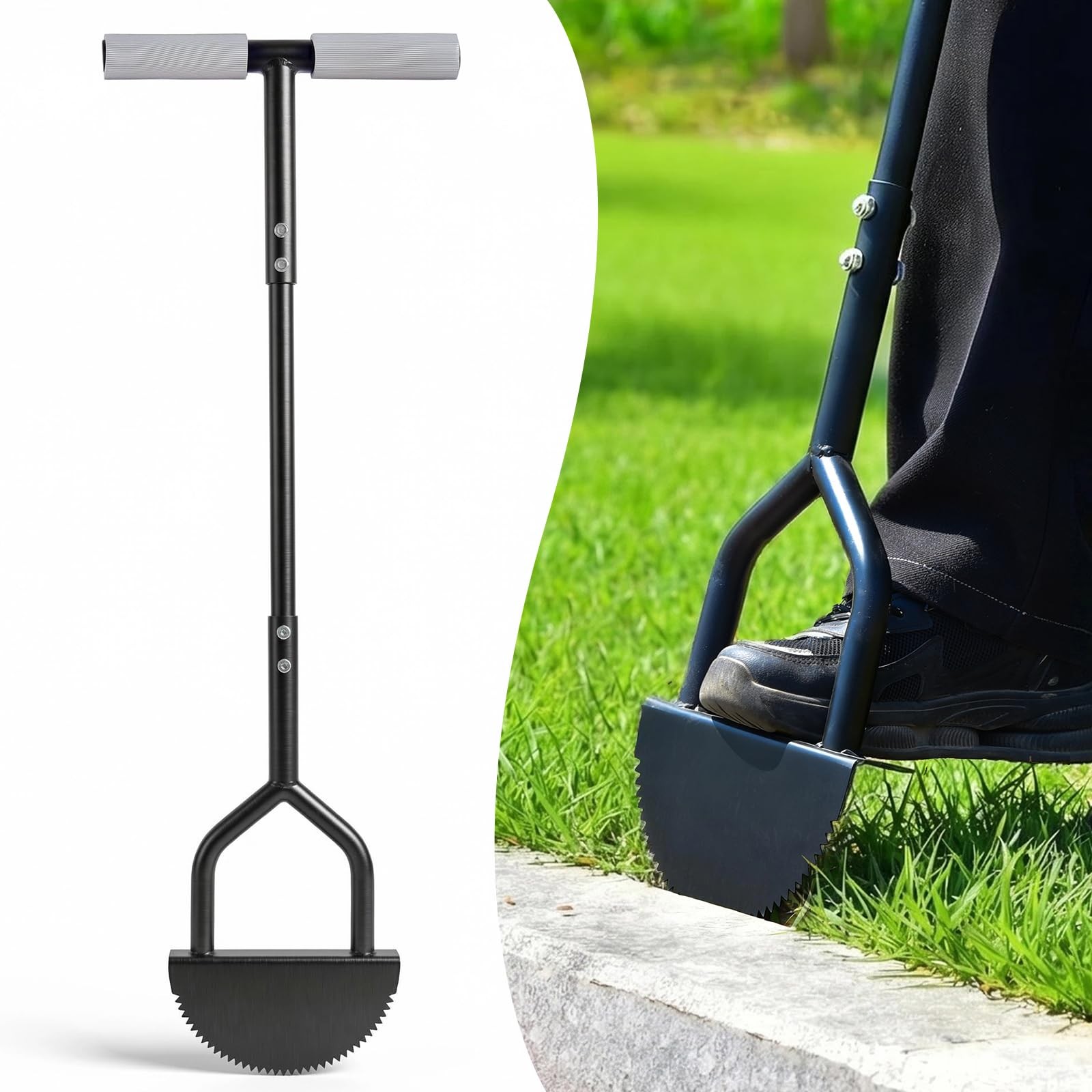 Edger Lawn Tool, Half Moon Edger with T-Grip Handle, Heavy Duty Manganese Steel