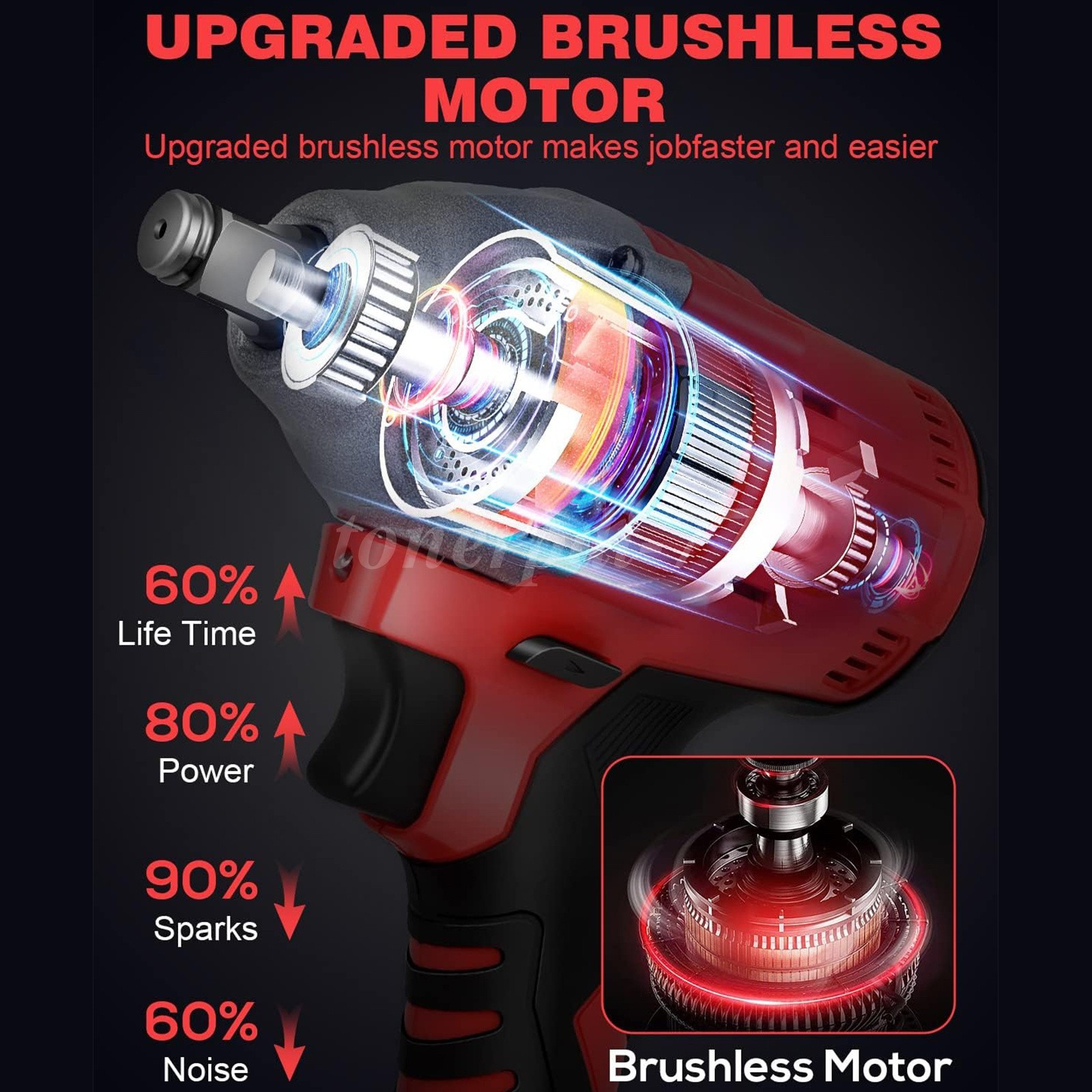 20V Cordless Harmmer Drill 1/2″in Brushless Electric Impact Wrench With Battery