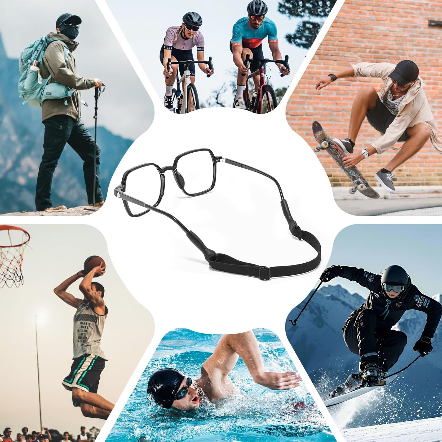 4 Pack Adjustable Eyeglass Strap Anti Slip Sports Glasses Holder 8.5-12.5In