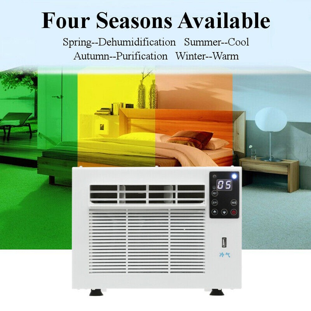 1100W Portable Window Refrigerated Air Conditioner Cold & Heat With Timer Remote