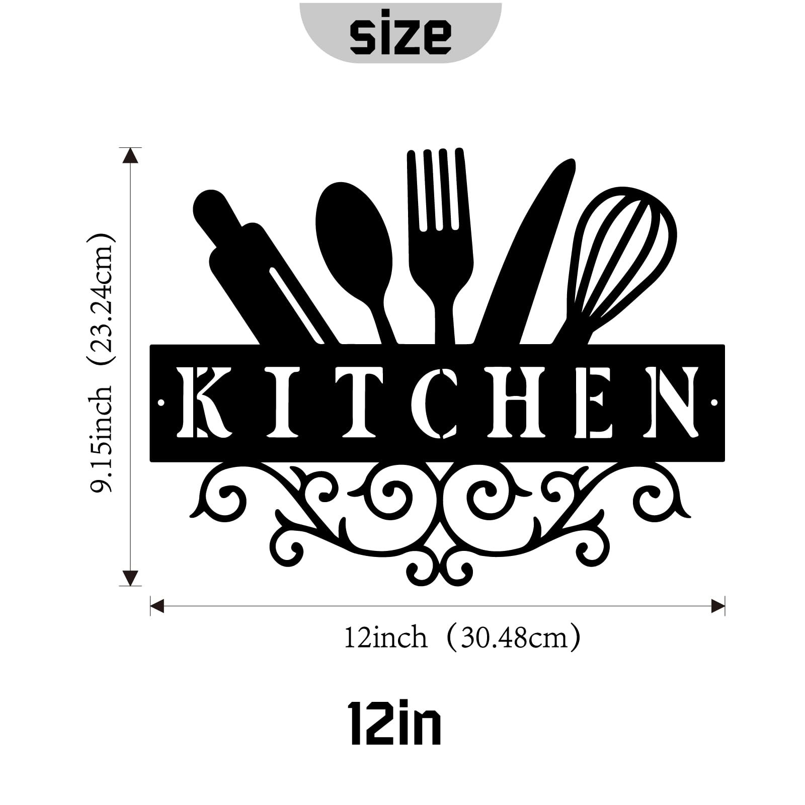 12x9in Metal Kitchen Wall Sign Rustic Farmhouse Decor Black Hanging Art (