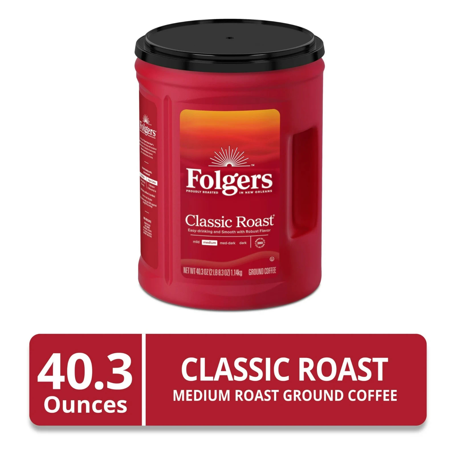 Folgers Classic Roast Ground Coffee, Medium Roast, 40.3 oz Canister