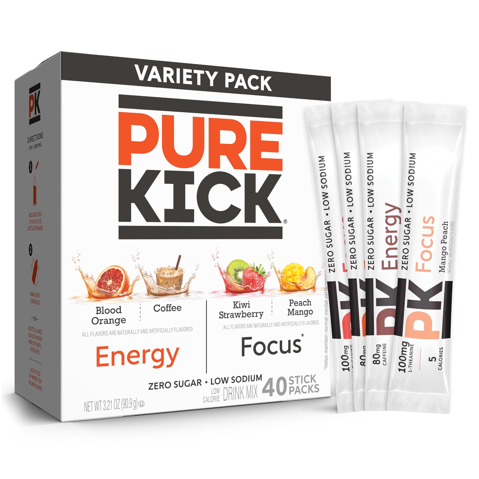 PURE KICK Energy and Focus 0.08 Ounce (Pack of 40), Variety – &