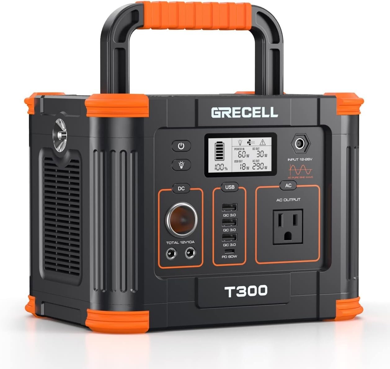 Grecell 300W Portable Power Station 288Wh Solar Generator Backup Battery(used)