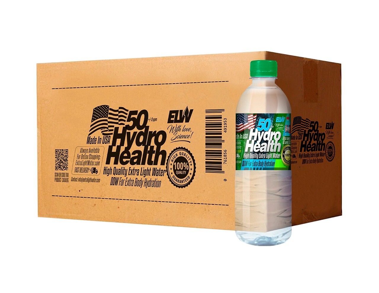 Deuterium Depleted Water 50 ppm Hydro Health 24 pcs x 500ML,free S&H to Cont.US