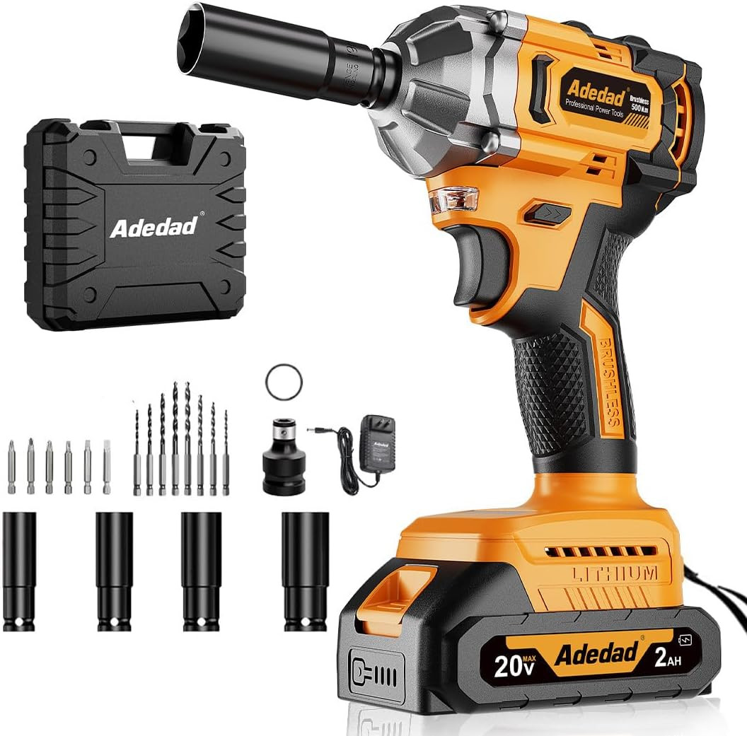 Brushless Impact Wrench 3-In-1 500N.M(369Ft-Lbs) Torque Wrench 1/2 Drive with 2.