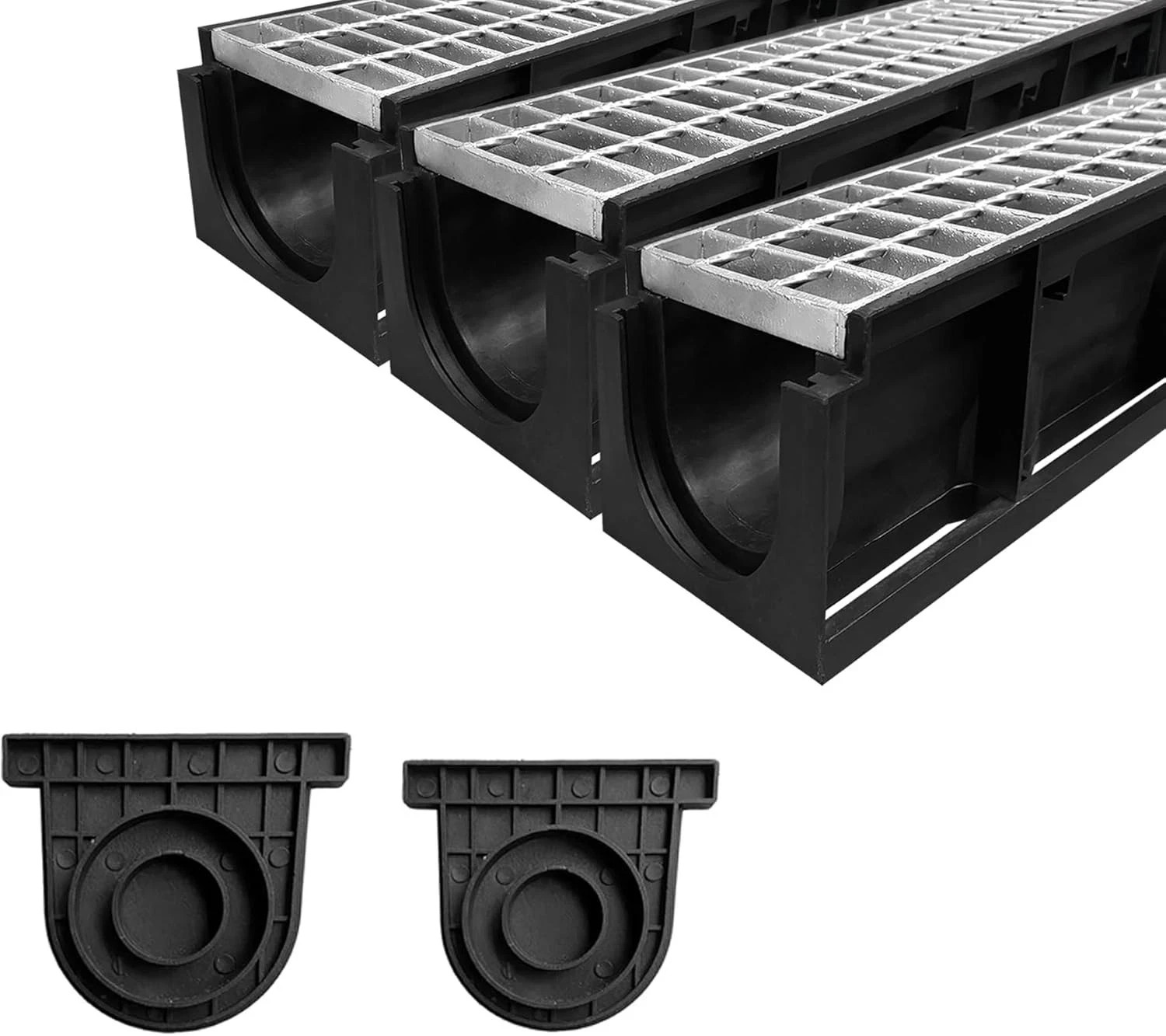 Channel Drain with Galvanized Steel Grates-39.4Lx6.1Wx5.5H In. Deep Profile Tren