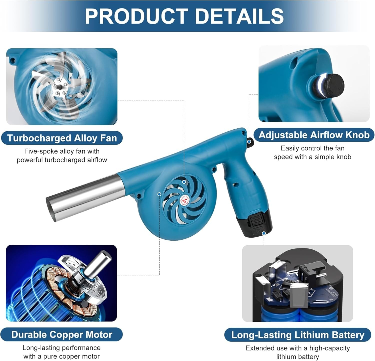Efficient 20W Electric Bellows with Stepless Speed Control and Battery Charger