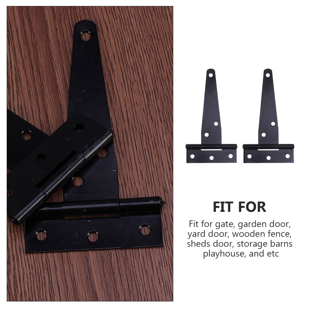 2Pcs Black Iron T Strap Gate Hinges for Wooden Fence Shed Door Heavy Duty