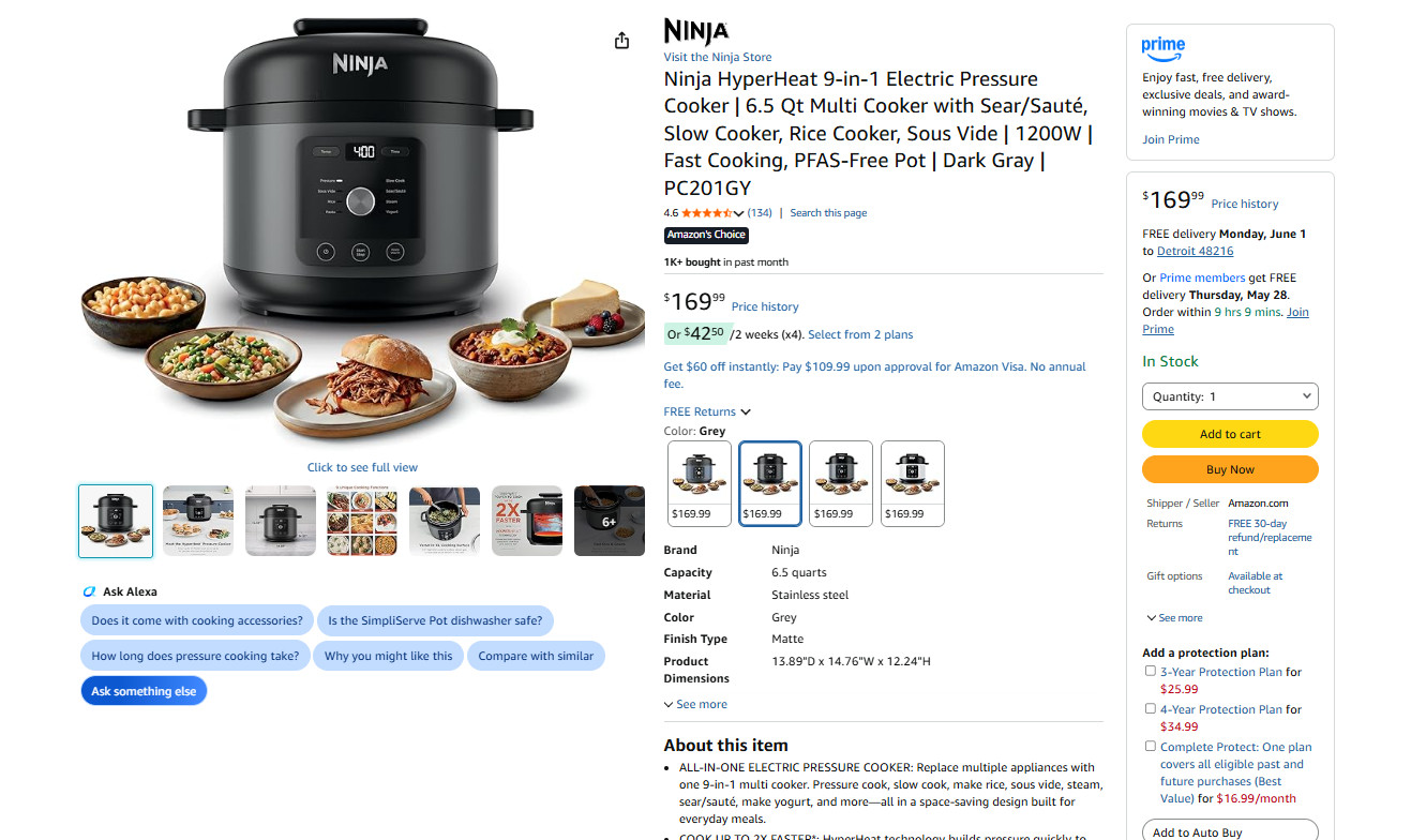 Ninja HyperHeat 9in1 Electric Pressure Cooker | 6.5 Qt Multi Cooker – Grey