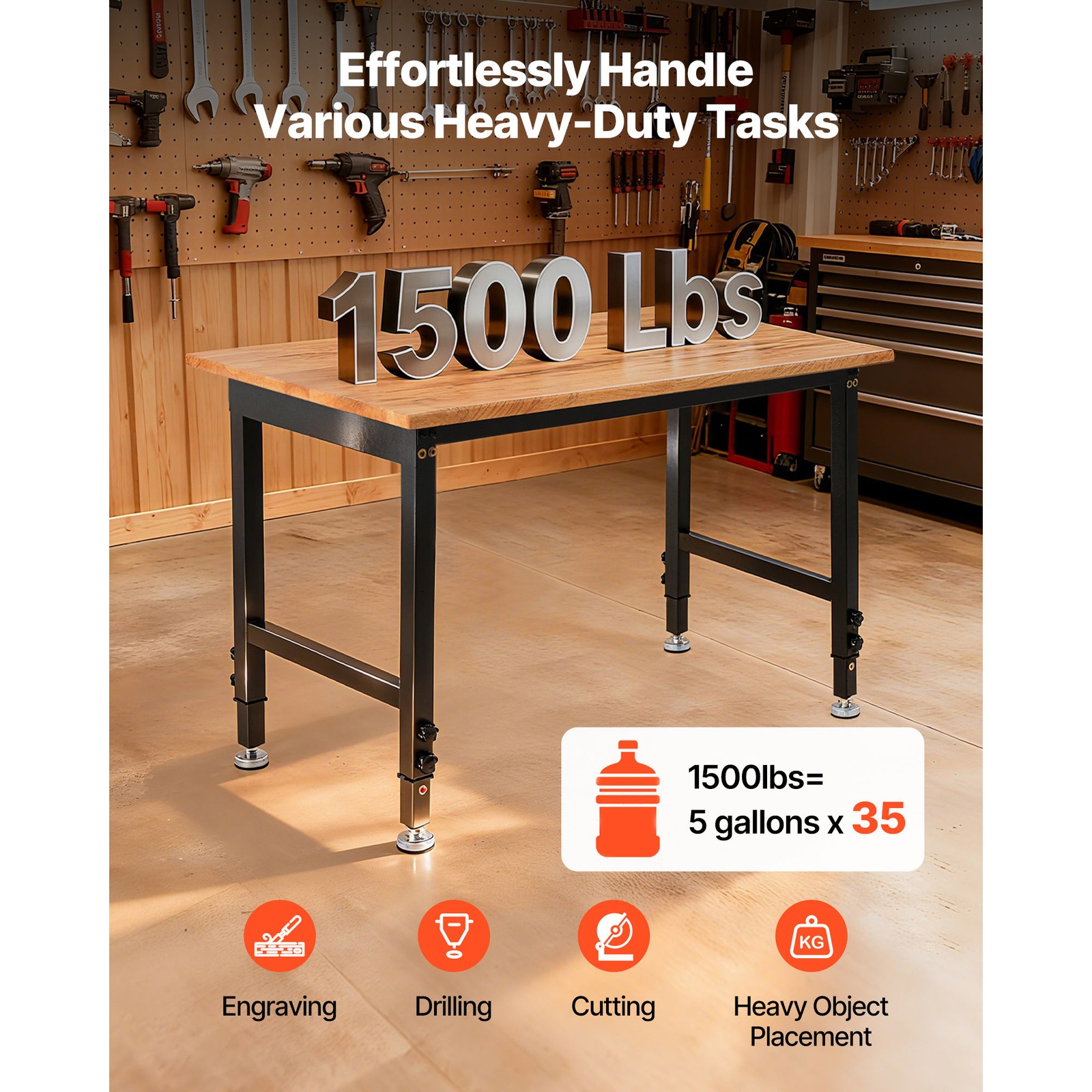 Uimoso 48 x 24 in Adjustable Workbench with 1500 lbs Capacity and Oak Wood Top