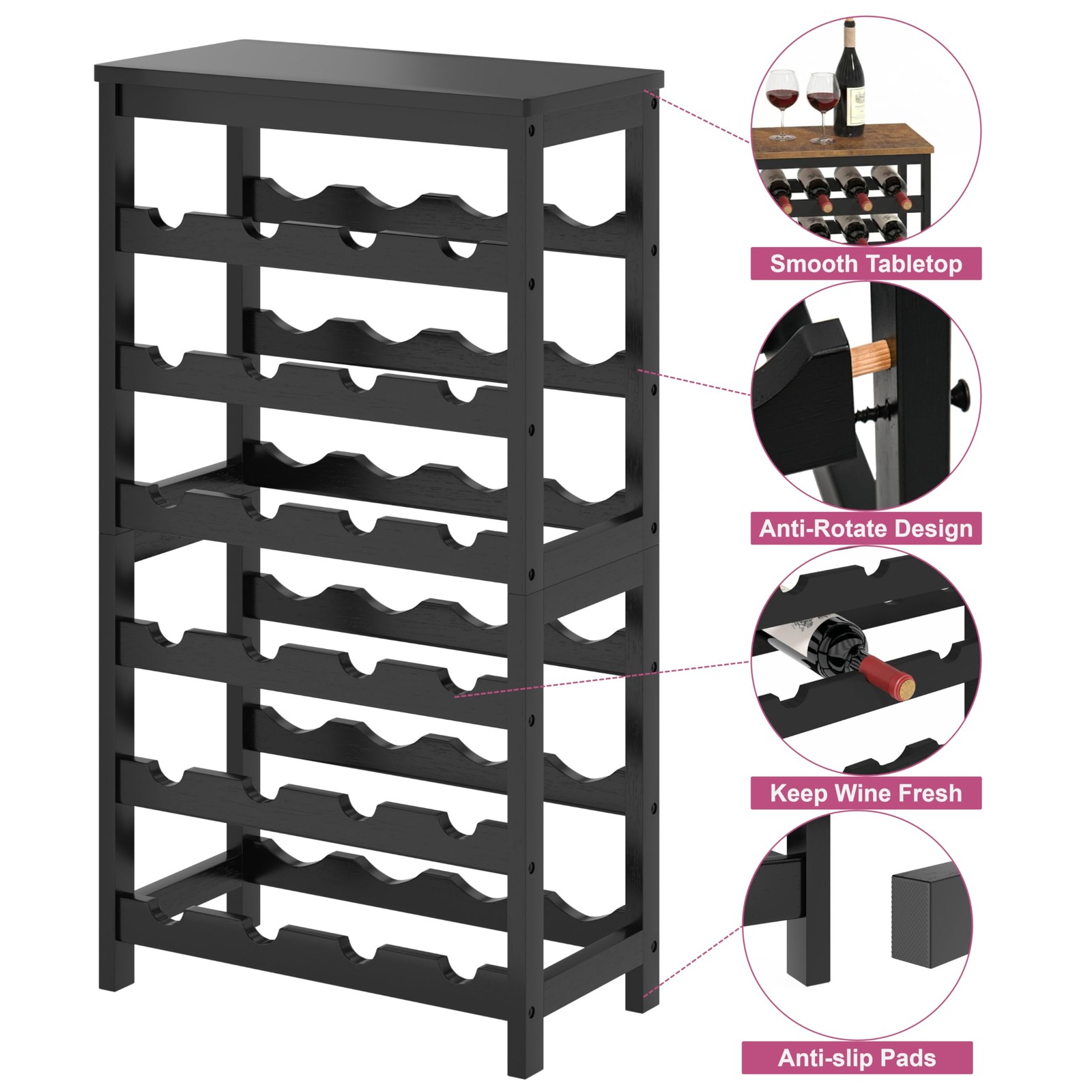 6 Tier Wine Rack Freestanding Floor, 24 Bottles Wine Storage Shelves with Tab…