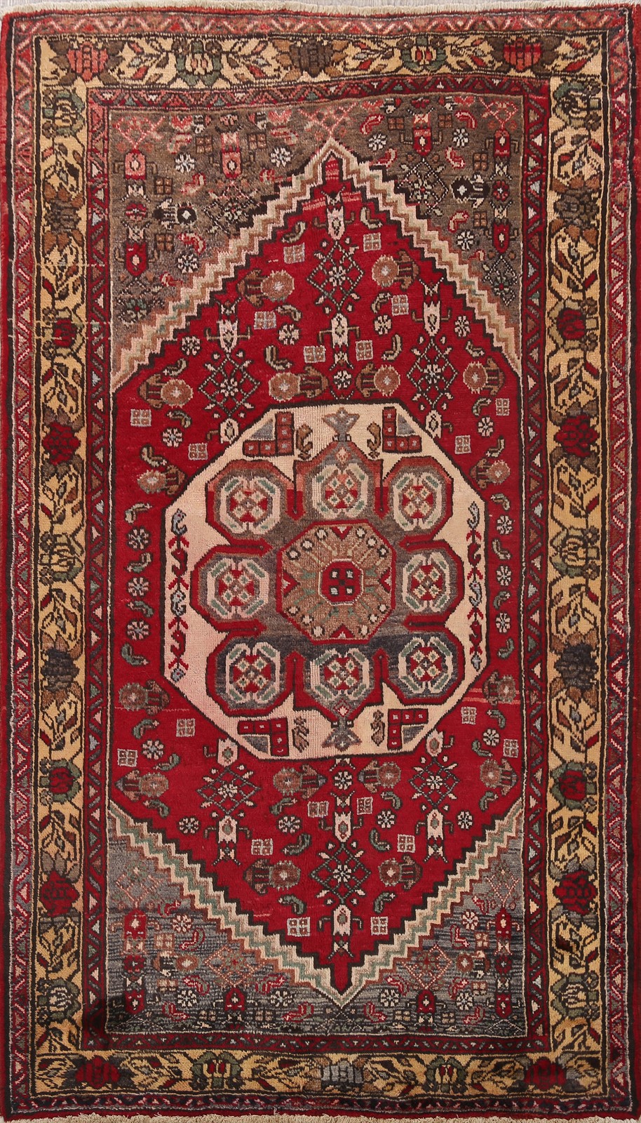 Red Traditional Geometric Area Rug 4×6 Hand-knotted Wool Carpet for Any Room