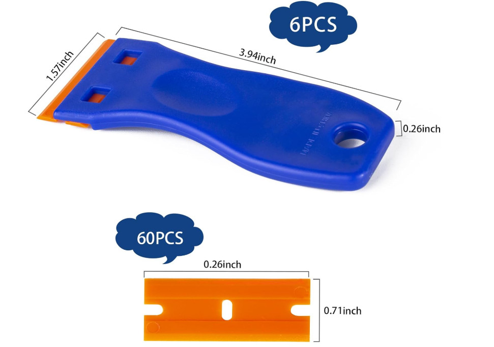 Plastic Razor Blade Scraper Tool, 6 Pcs Razor Scraper with 60 Pcs Plastic Blades