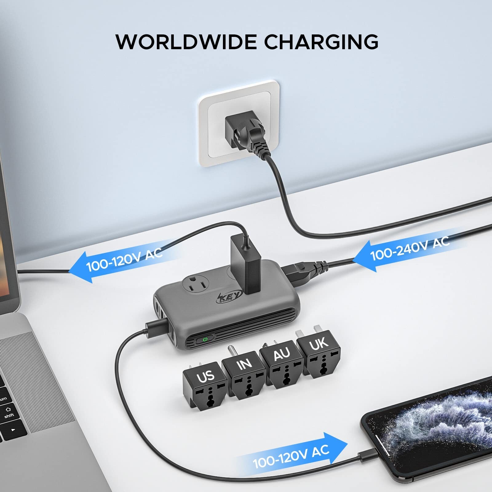 230W Voltage Converter Transformer 220V to 110V Step Down, 4 USB Travel Charger