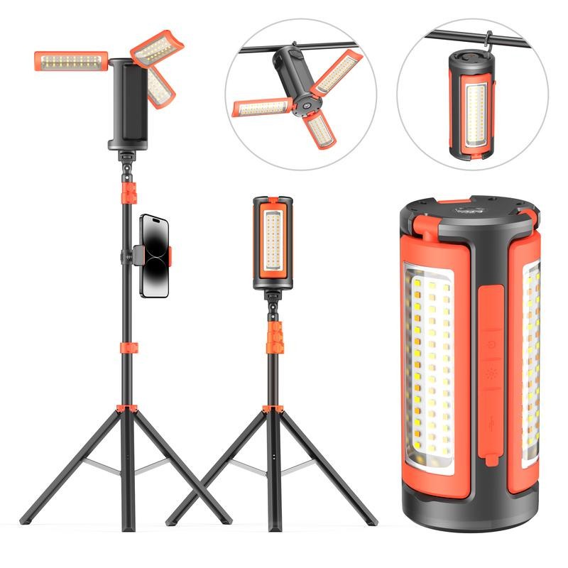3-Head Rechargeable LED Camping Light 10000mAh, 67″ Adjustable Stand, Tripod