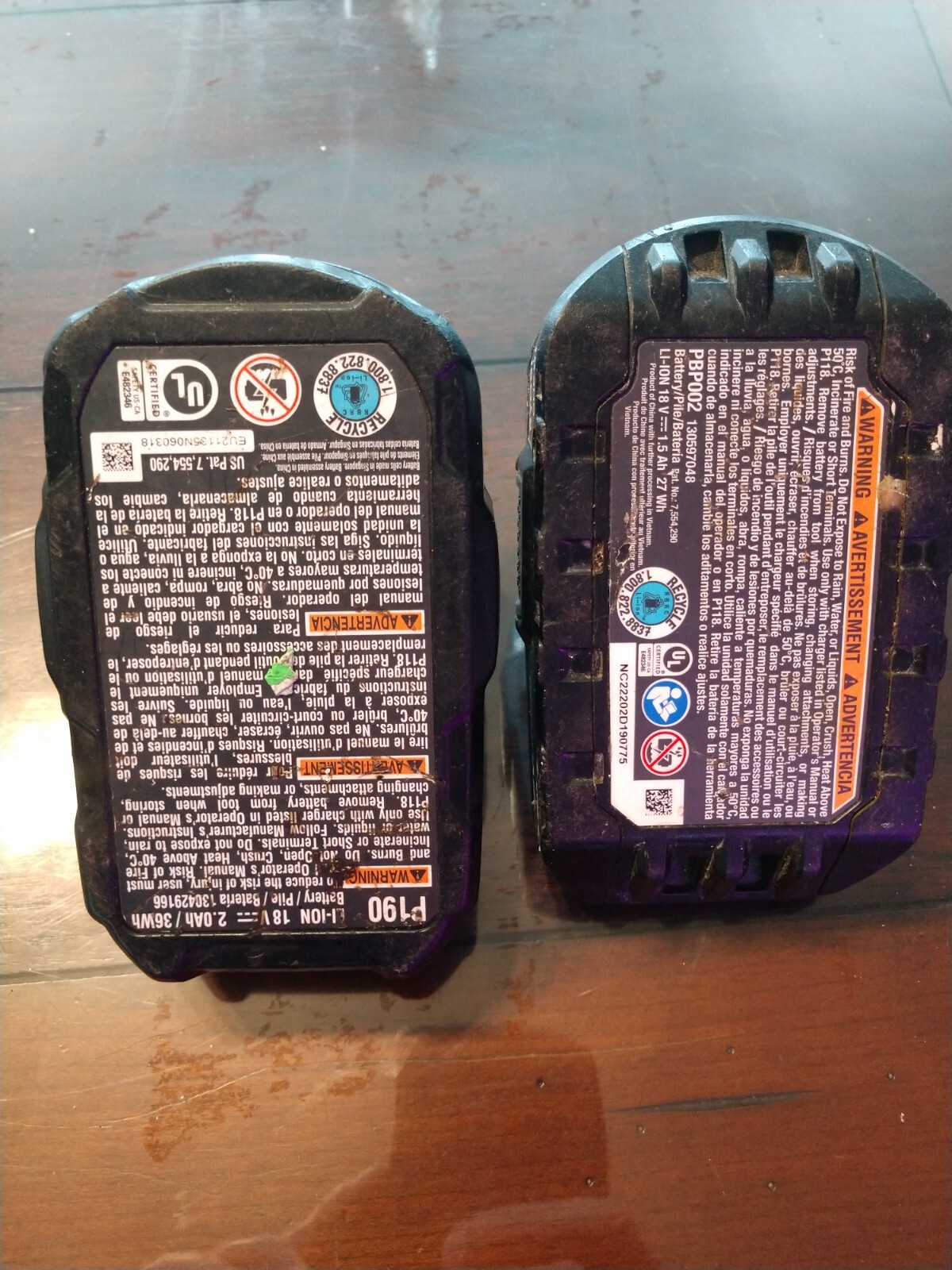 Ryobi One+ 18V Lithium Ion Battery 2.0 & 1.5 Ah FOR PARTS ONLY P190 PBP002
