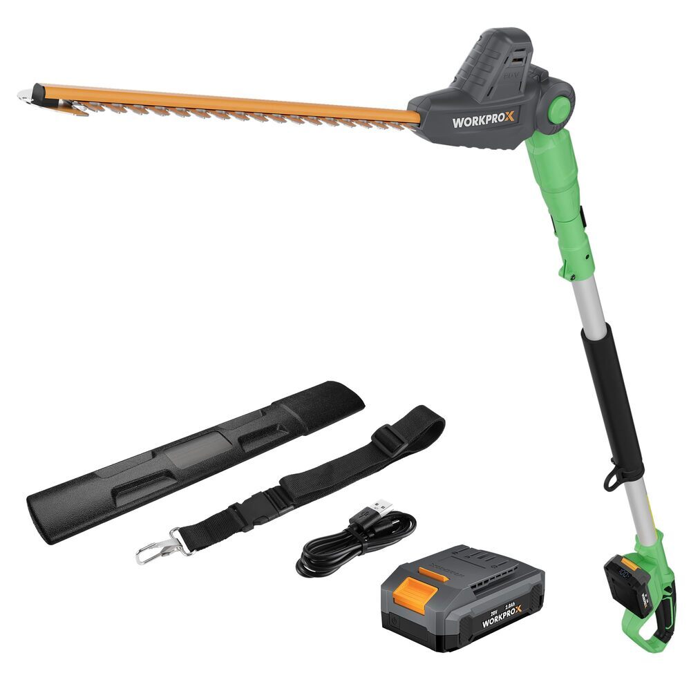 WORKPROX 20V Cordless Pole Electric Hedge Trimmer 2.0Ah Battery &Charging Cable