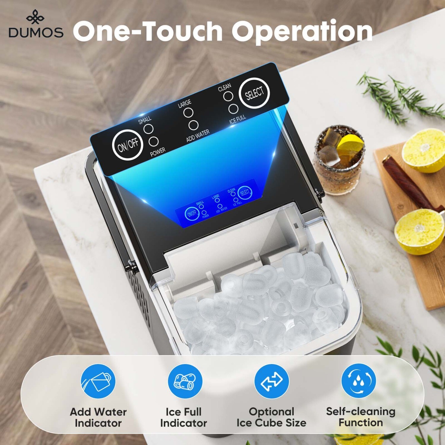Mini Portable Ice Maker with Handle,Self-Cleaning,26lbs/24hrs,9 Cubes in 6 Mins