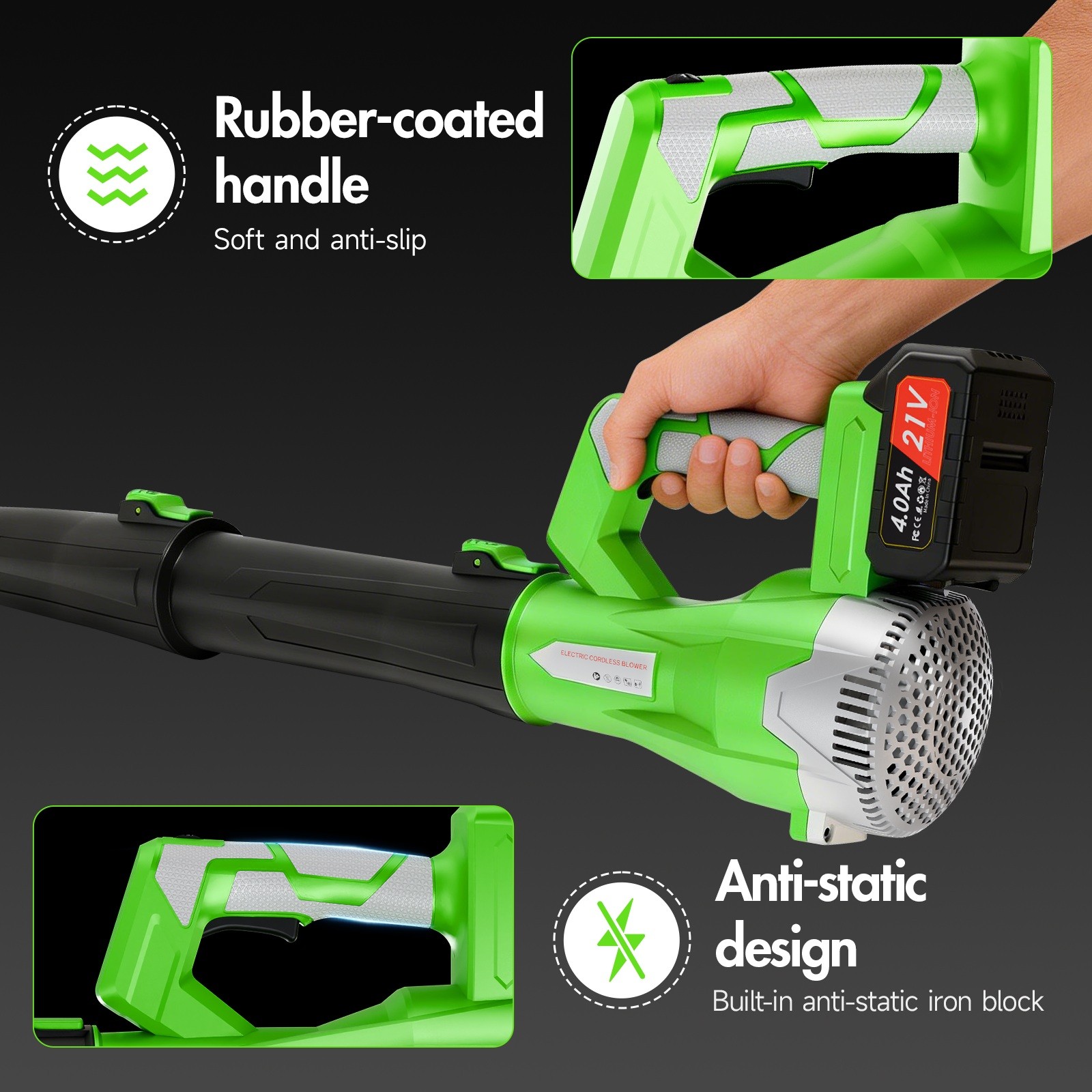 NEW Cordless Leaf Blower 750CFM/200MPH 6 Speed ElectricW/2 Batteries 4.0Ah US