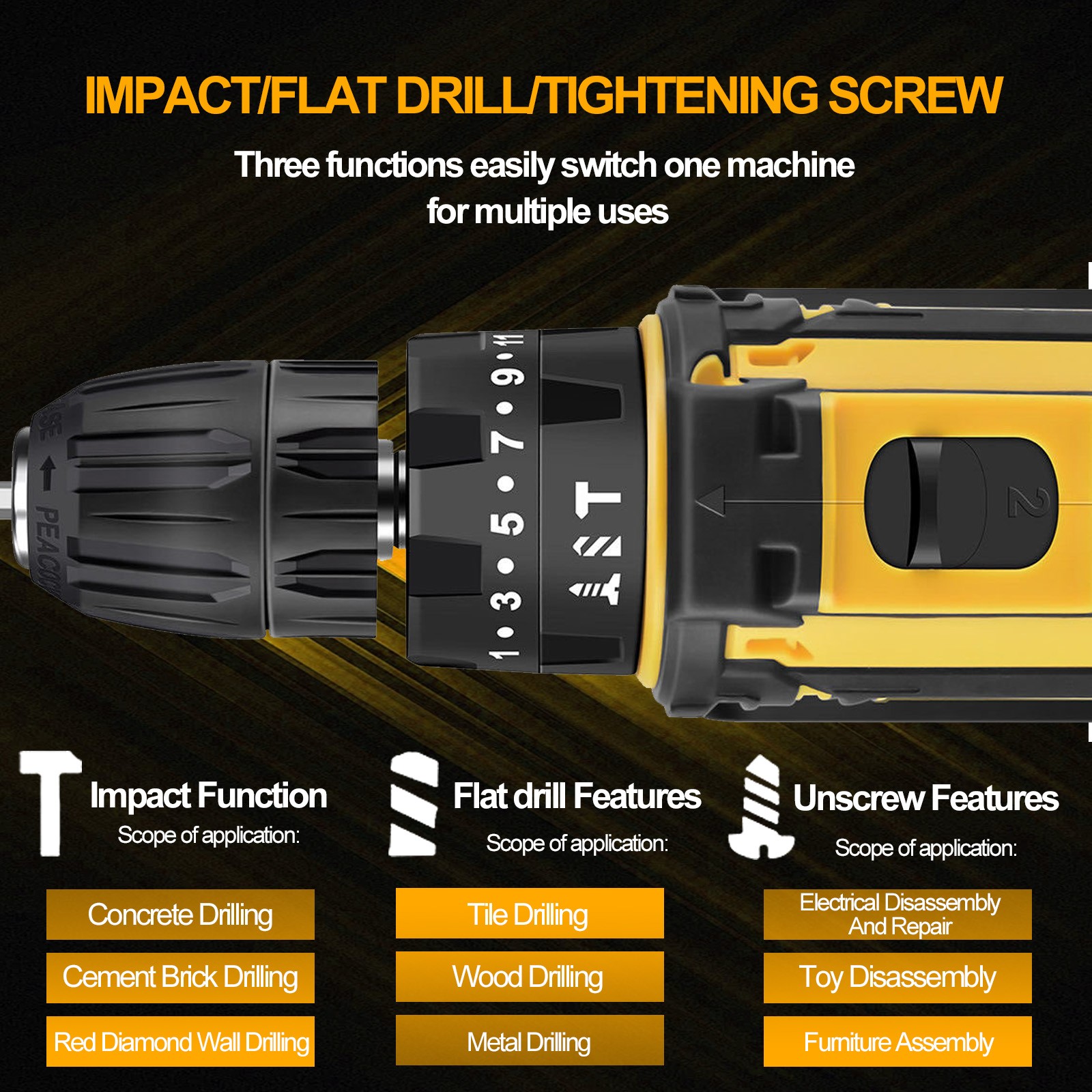 Cordless Brushless Impact Driver Hammer Drill Combo Kit with 2 Battery & Charger