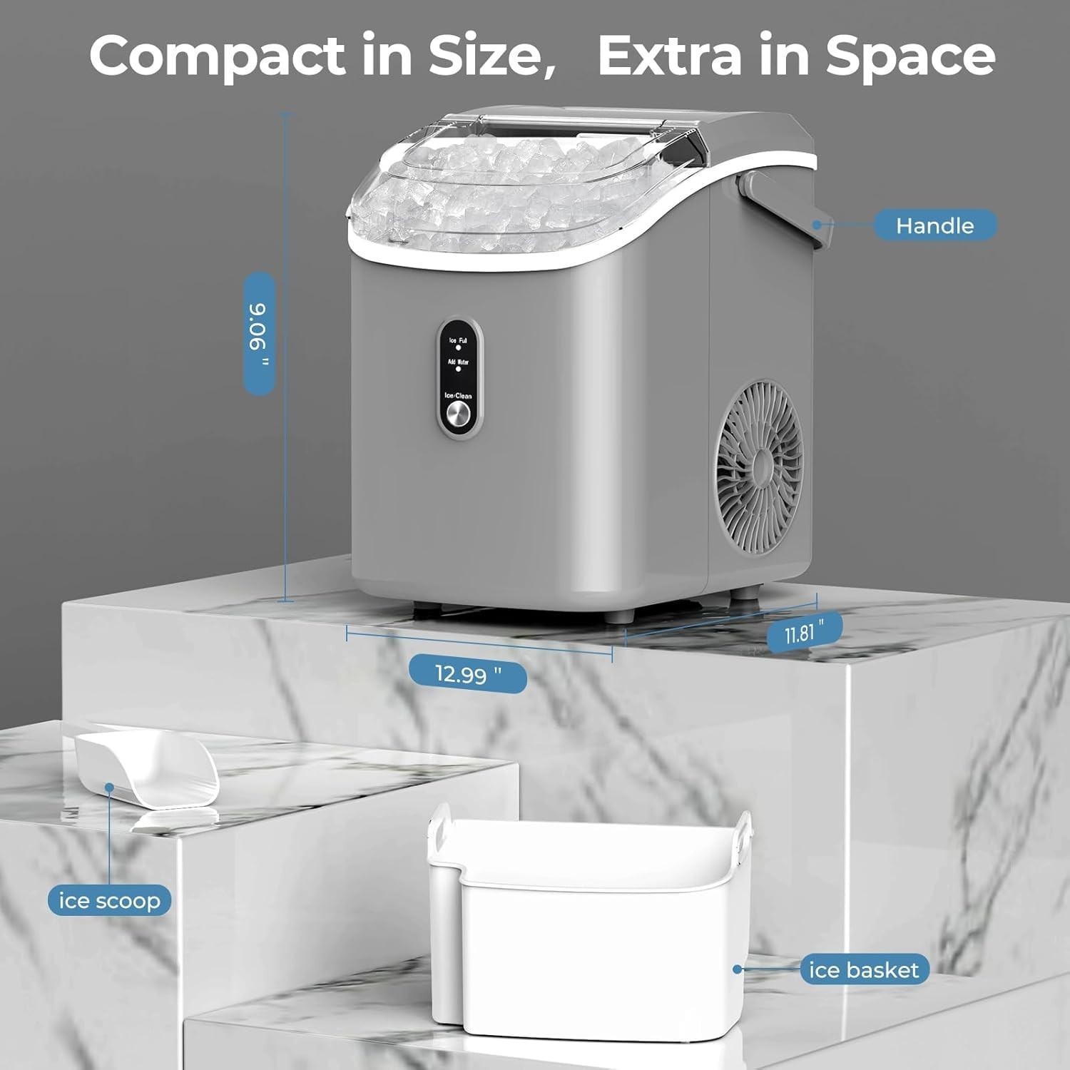 Ice Maker Countertop, 35.5Lbs/24Hrs Chewable Sonic Ice Machine